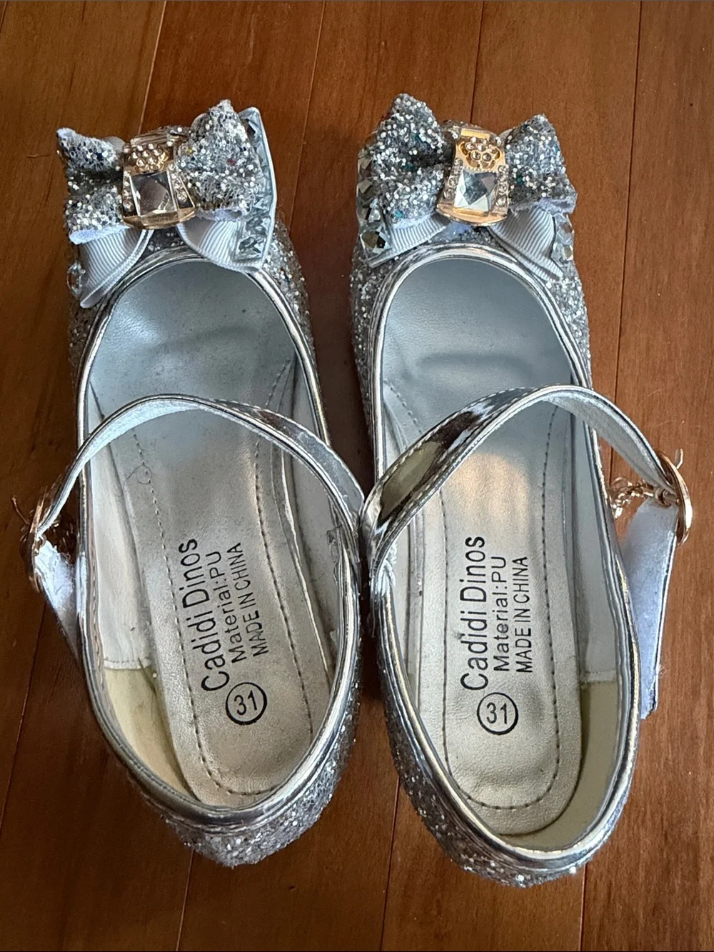 Girls' Silver Glitter Mary Jane Heel Shoes